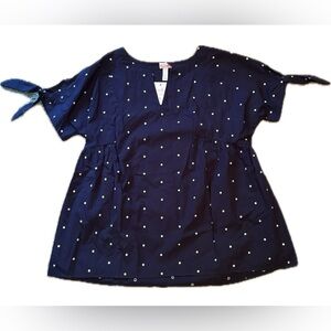Ingrid & Isabel Maternity Navy Blouse with White Dots